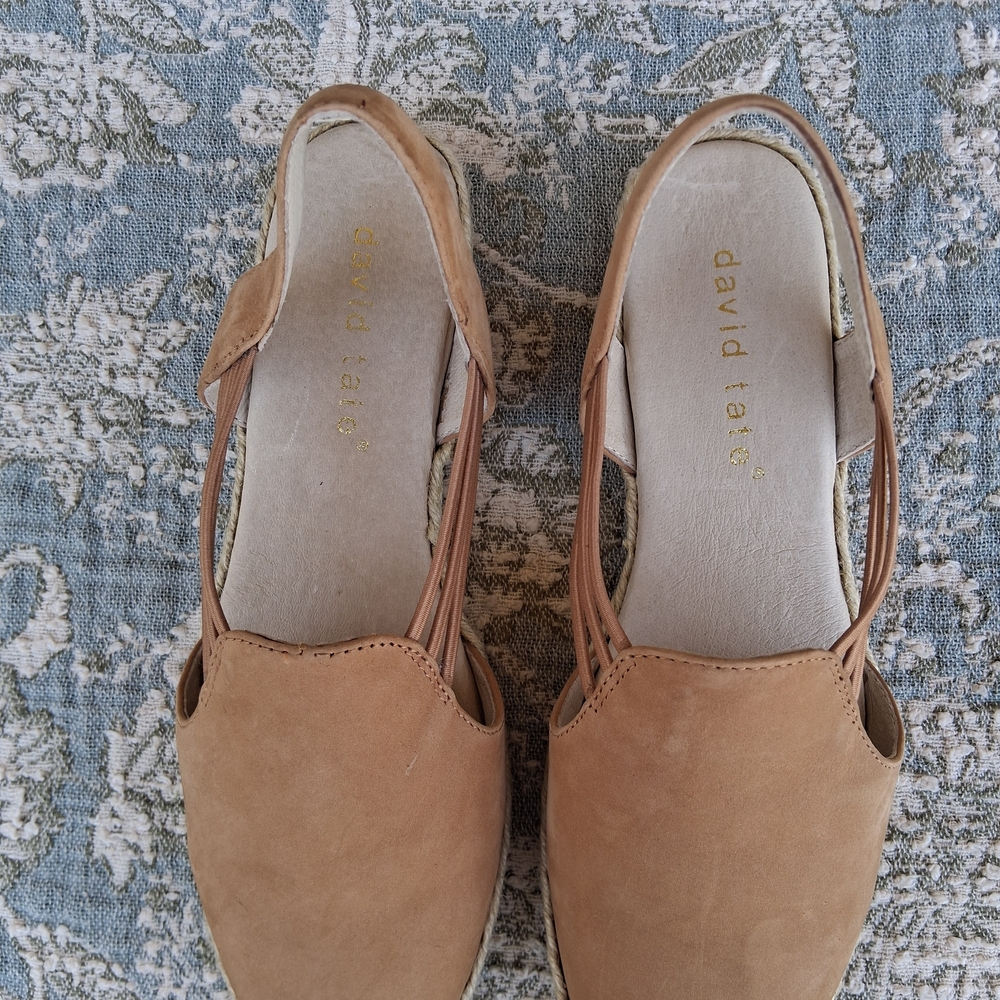 David Tate "NELLY" Tan Leather Espadrille Slingback Wedge Sandals Shoes Sz.6 - Picture 5 of 16